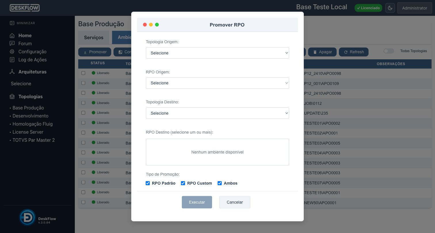 Modal de promoção de RPO