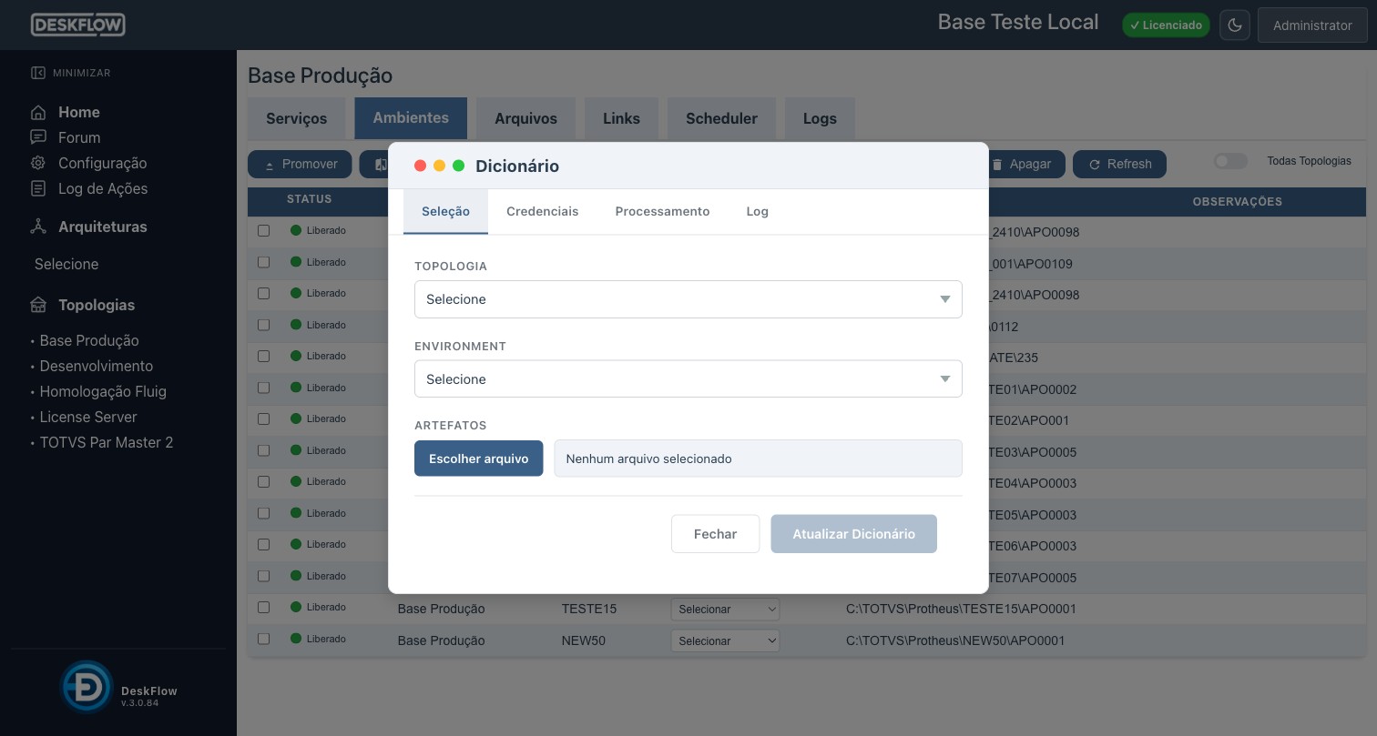 Modal de atualização de dicionário