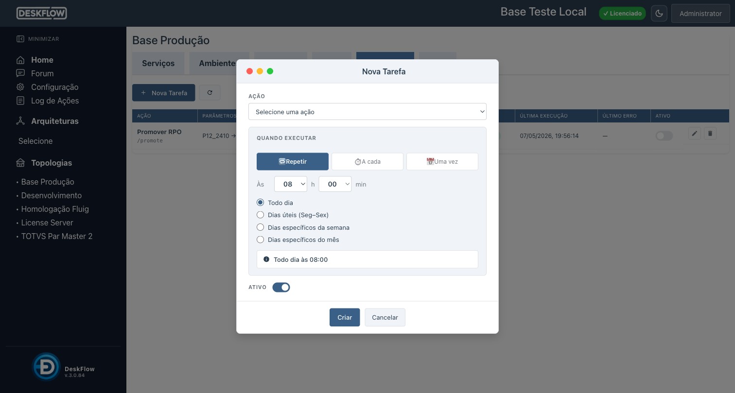 Modal Nova Tarefa com opções de agendamento