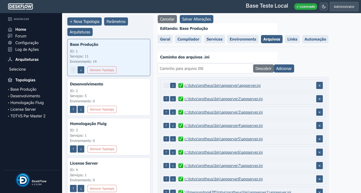 Config aba Arquivos com caminhos INI validados