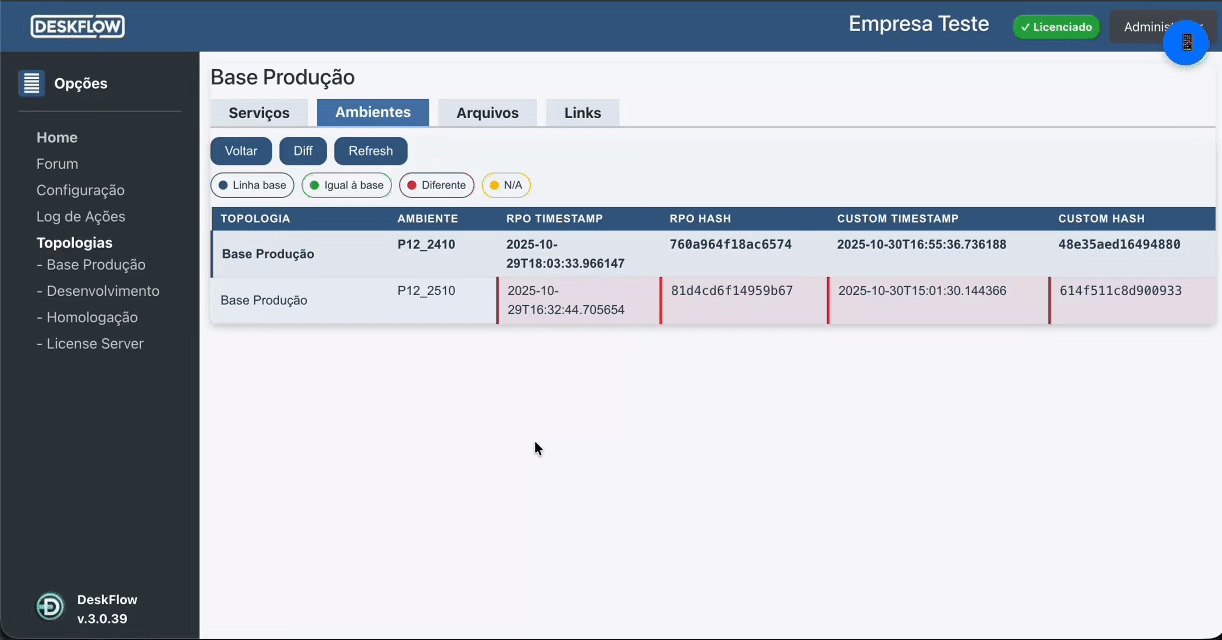 Comparador de Versões em Ação